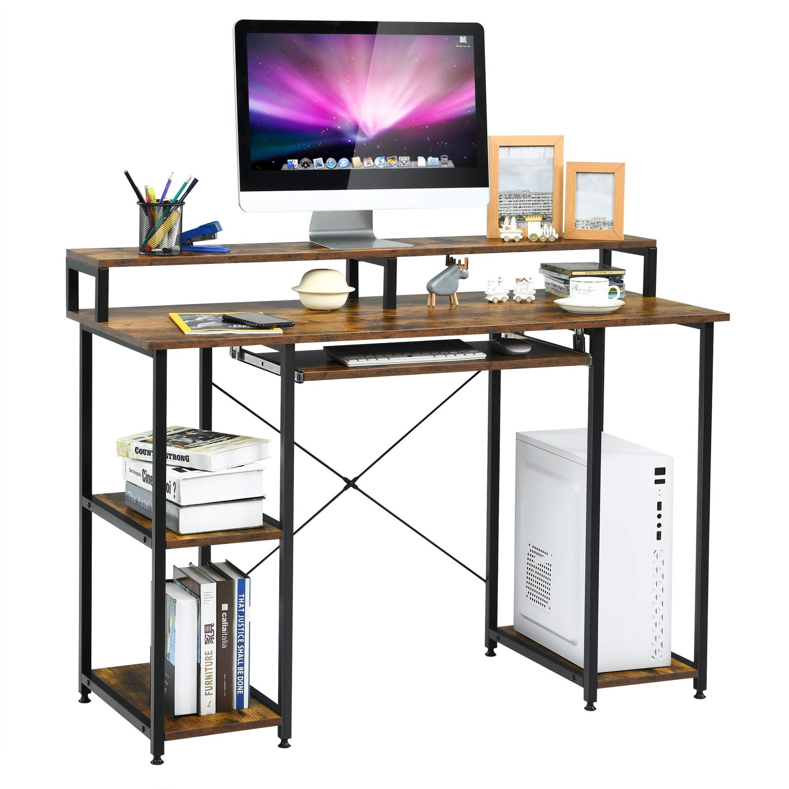 Tangkula Bureau informatique avec étagères de rangement, support d'écran